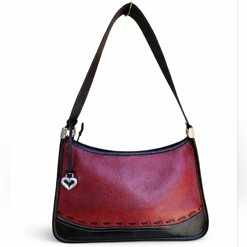 Brighton Red & Black Leather Shoulder Bag w/ Heart Charm